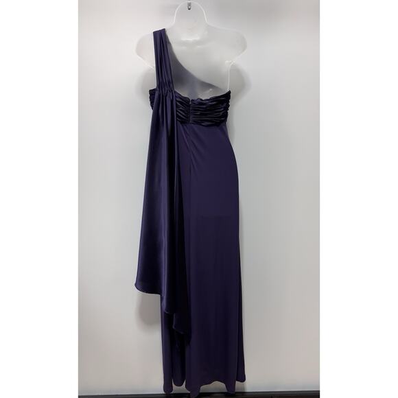 David's Bridal One Shoulder Dress with Cascade Back Lapis Purple Size 10 NWT - Picture 4 of 10